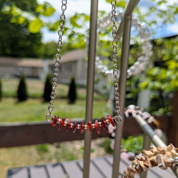 Genuine Natural Orange Amber Silver Chain Necklace - Picture 9 of 9